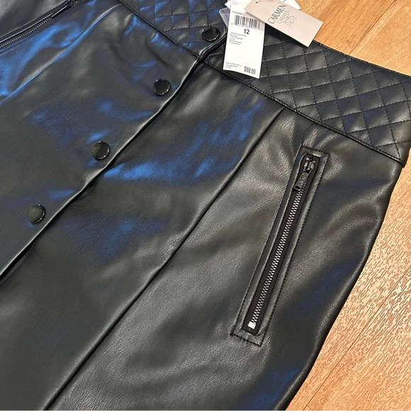 CARMEN MARC VALVO Quilted Faux Leather Skirt NWT 12 - Picture 7 of 9